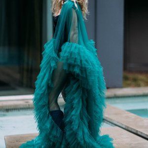Sheer Long Puffy Tulle Robe/Gown